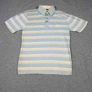 Vintage 80s Chip Beck Mens Pastel Striped Polo Shirt Blue Pink Yellow Medium